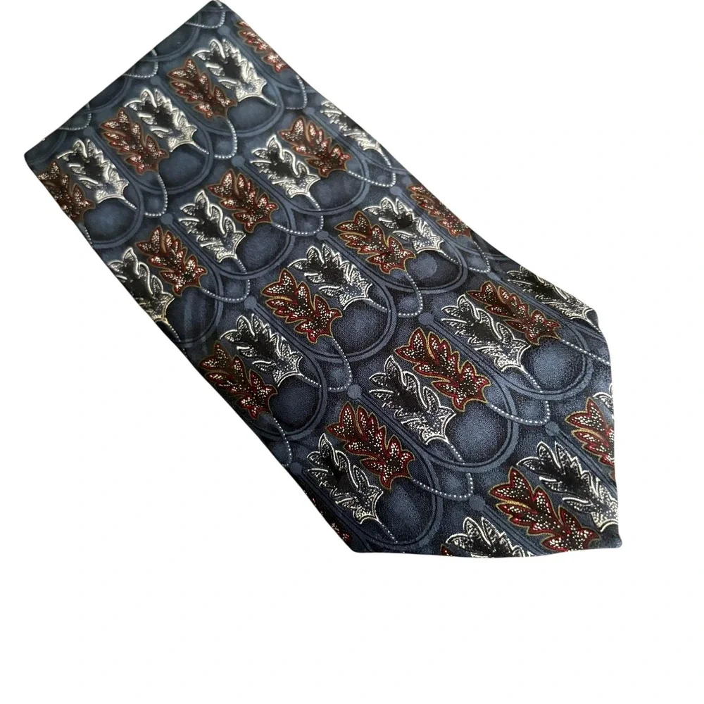 Evan-Picone 100% Silk Tie Blue Red Leaf Pattern USA Vintage‎ Men's Neckwear
